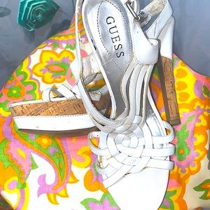 GUESS white platform sandals Sz 8 1/2